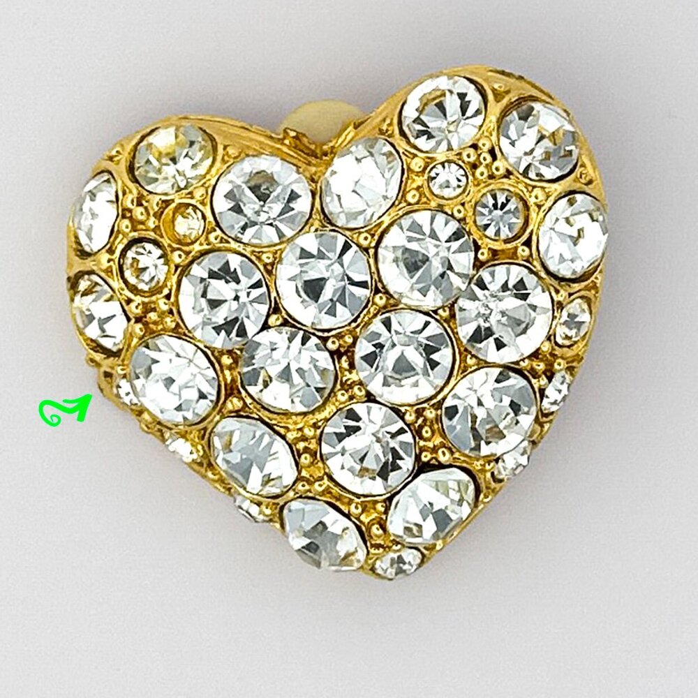 Clip On Crystal Rhinestone Heart Earrings Gold Tone Glamorous Sparkle Statement - Picture 5 of 7
